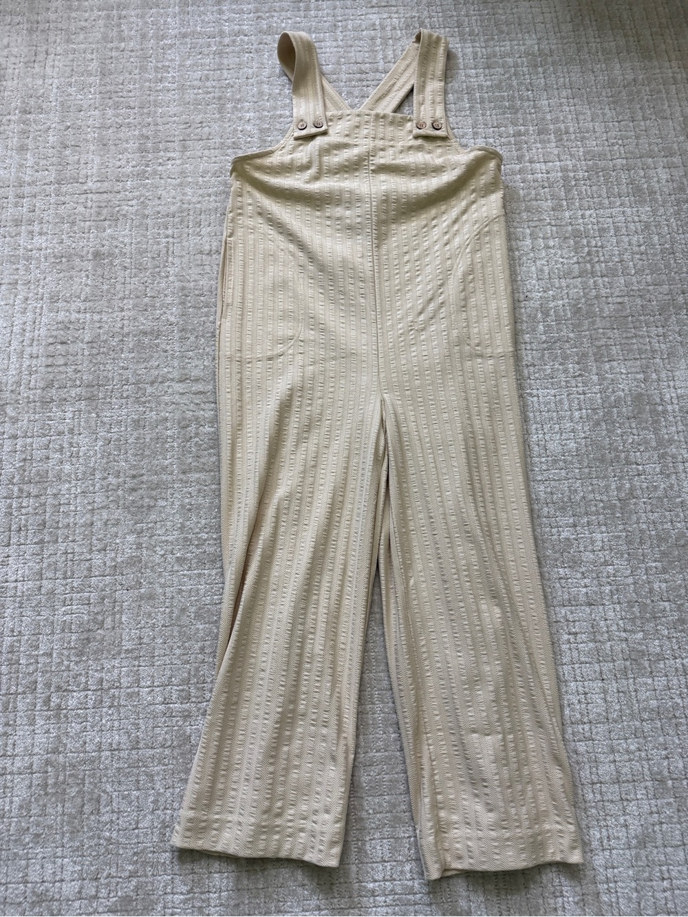 Women's Cream Wide-Leg Overall Jumpsuit with Textured Stripe